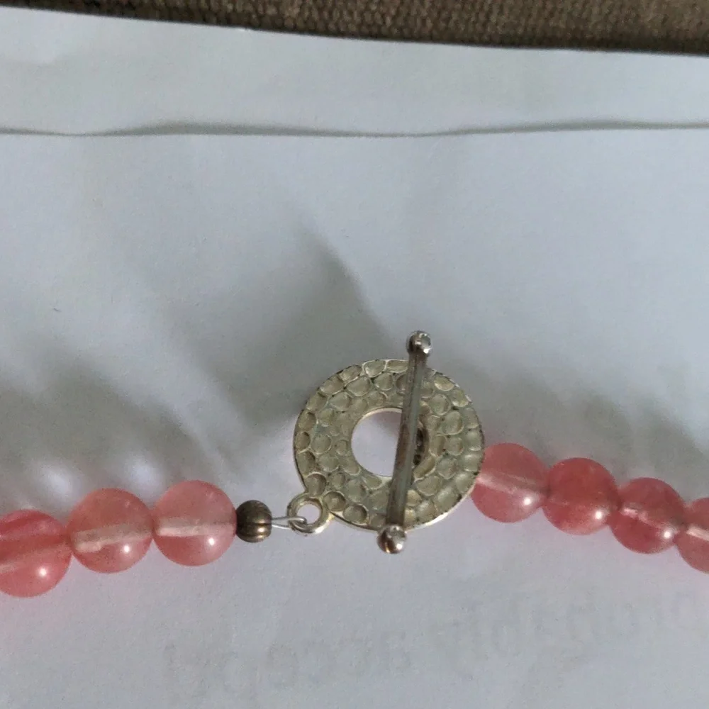 Pink Cherry Quartz Beaded Peny Necklace, New, Pastel,  Party, Dressy - Picture 7 of 8